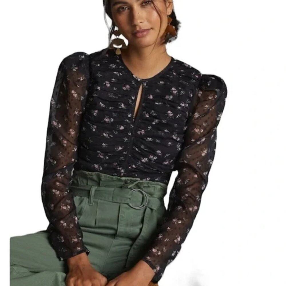 Let Me Be Ruched Floral Blouse  BLACK MOTIF XL